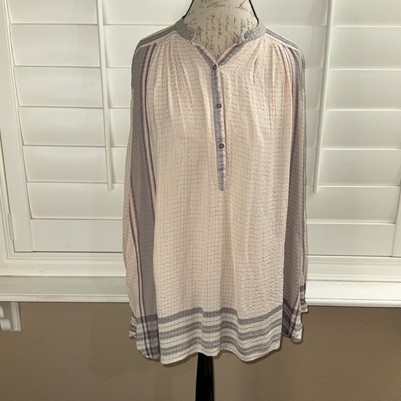 Free People Metallic Large Plaid Tunic Top - Picture 1 of 12